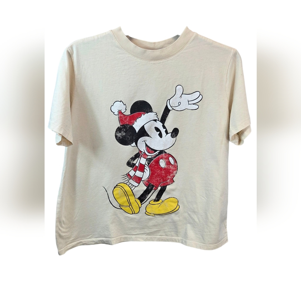 H&M Cream and Red Mickey Mouse Short Sleeve Tee